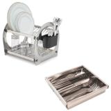 Kit escorredor 20 pratos inoxidável linha Premium + Porta talheres inox 3 divisórias linha Elegance - Soltecn