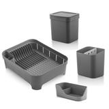 Kit Escorredor de Louças Organizador Pia Lixeira Cinza 4 pcs