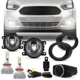 Kit Farol de Milha Ford Ka 2015 2016 2017 Aro Preto Neblina Auxiliar + Par Lâmpada LED 3D - Kit prime