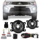 Kit Farol de Milha L200 Triton 2011 a 2017 Auxiliar Neblina + Kit Super LED 3D 6000K Efeito Xênon - Prime