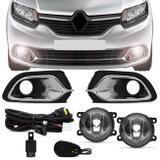 Kit Farol de Milha Logan 2015 2016 2017 2018 Moldura Cromada Auxiliar Neblina - Shocklight