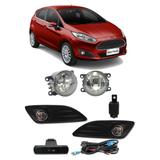 Kit Farol de Milha Neblina Ford New Fiesta 2013 2014 2015 - Com Moldura e Aro Cromado - Interruptor Painel - Suns