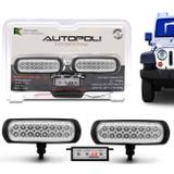 Kit Farol Milha Auxiliar Retangular 3 em 1 Slim Universal 16 LEDs 12V 24V Azul Módulo de Controle - Autopoli