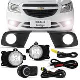 Kit Farol Milha Onix LT LS 2014 2015 2016 2017 Moldura Preta Auxiliar Neblina - Shocklight