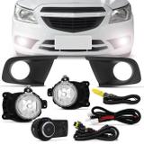Kit Farol Milha Onix LT LS 2014 2015 2016 2017 Moldura Preta Auxiliar Neblina - Shocklight