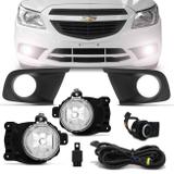 Kit Farol Milha Onix Prisma Joy 2017 2018 2019 Auxiliar Neblina + Moldura Preta - Shocklight