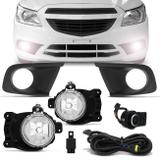 Kit Farol Milha Onix Prisma Joy 2017 2018 2019 Auxiliar Neblina + Moldura Preta - Shocklight