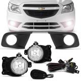 Kit Farol Milha Onix Prisma Joy 2017 2018 2019 Moldura Preta Auxiliar Neblina - Shocklight