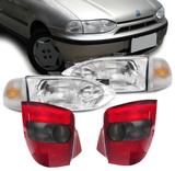 Kit Farol Palio 96 97 98 99 Palio Young 01 02 Foco Duplo Pisca Cristal e Lanterna Fume 06 Peças - Varius