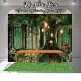 Kit Festa Painel Toalha Tapete em Lona Jardim Encantado na Árvore - Casa harmonia