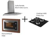 Kit Fogatti Coifa Parede 60cm + Cooktop V400 + Forno Embutir F450 Black