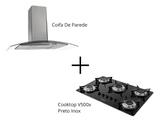 Kit Fogatti Coifa Parede 80cm + Cooktop V500x Preto Inox