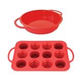 Kit Forma Silicone 2 Peças Bolo ou Torta, Cupcake ou Mini Bolos Unihome