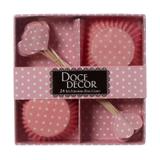 Kit Forminha Poa Rosa Decorplastic com 24 un - Docedecor