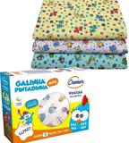 Kit Fralda de Pano Galinha Pintadinha + 3 Cueiros de Flanela 80cm X 80cm - 100 Algodão - Almofadas garcia/cremer