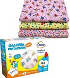 Kit Fralda de Pano Galinha Pintadinha + 3 Cueiros de Flanela 80cm X 80cm - Menina - Almofadas garcia/cremer