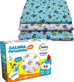 Kit Fralda de Pano Galinha Pintadinha + 3 Cueiros de Flanela 80cm X 80cm - Menino - Almofadas garcia/cremer