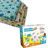 Kit Fralda de Pano Galinha Pintadinha + 4 Cueiros de Flanela 80cm X 80cm - Almofadas garcia/cremer