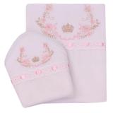 Kit Fralda e Lenço de Boca Marli Enxovais Bordada Rosa