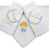Kit Fraldas de Boca (Babete) 3 Peças Malha Forrada Pequeno Príncipe Azul Bordado - Mais que baby