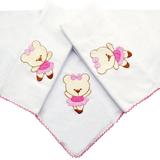 Kit Fraldas de Boca (Babete) 3 Peças Malha Forrada Ursa Bailarina Rosa Bordado - Mais que baby