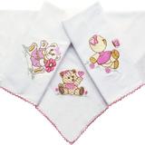 Kit Fraldas de Boca (Babete) 3 Peças Malha Forrada Ursas Rosa Bordado - Mais que baby