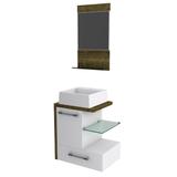 Kit Gabinete Banheiro Compace Legno 530w 3 Pçs Branco/Vermont Dark