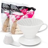 Kit Hario V60-02 com Coador de Acrílico Branco e 200 Filtros Naturais