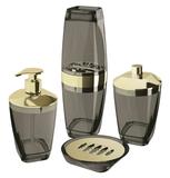 Kit Higiene Banheiro 4 Peças Porta Escova Sabonete Líquido Porta Algodão E Saboneteira Premium Uz Preto/Dourado