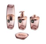 Kit Higiene Banheiro 4 Peças Porta Escova Sabonete Líquido Porta Algodão E Saboneteira Premium Uz Rosê Gold