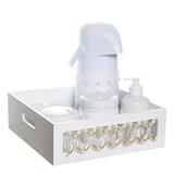 Kit Higiene Clássico Pérolas Com 6 Peças E Capa Quarto Bebê Menina Menino - Potinho de mel