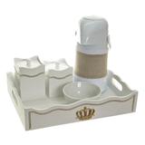 Kit Higiene Com Capa Fantasia Pérolas Amarelas E Corôa Quarto Bebê Menina Menino - Potinho de mel