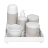 Kit Higiene Espelho Completo Porcelanas, Garrafa Pequena e Capa Branco Quarto Bebê Unissex - Potinho de mel