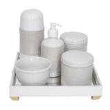 Kit Higiene Espelho Completo Porcelanas, Garrafa Pequena e Capa Dourado Quarto Bebê Unissex - Potinho de mel