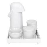 Kit Higiene Espelho Potes, Garrafa e Molhadeira Branco Quarto Bebê Unissex - Potinho de mel