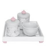 Kit Higiene Espelho Potes, Molhadeira e Capa Coroa Rosa Quarto Bebê Menina - Potinho de mel