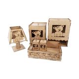 Kit Higiene Maternidade Ursa Laço 6 peças MDF Cru 3mm - Madeira e design