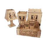Kit Higiene Maternidade Ursinho 7 peças MDF Cru 3mm - Madeira e design