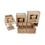 Kit Higiene Maternidade Urso Laço 7 peças MDF Cru 3mm - Madeira e design
