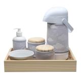 Kit Higiene Moderno Nuvem Cinza Quarto Bebê Infantil Menina Menino - Potinho de mel