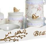 Kit Higiene Pássaros Com 6 Peças, Capa e Nome Do Bebê Quarto Bebê Menina - Potinho de mel