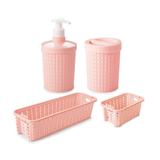 Kit Higiene Porta Sabonete Liquido Alcool Algodão Cesta Rosa - Plasutil