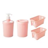 Kit Higiene Porta Sabonete Liquido Algodão e Cestinhas Rosa - Plasutil