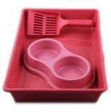 Kit Higiênico para Gatos Bandeja (caixa) para areia + pá coletora + comedouro (bebedouro) duplo - Four plastic