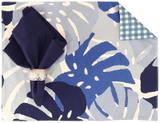 Kit Jogo Americano 4 Lugares Folhas Marinho Dupla Face - Lari ribeiro home