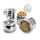 Kit jogo com 4 potes para mantimentos em inox hermetico alimentos luxo - Gimp
