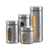 Kit jogo de potes porta mantimentos ana maria braga com visor em vidro e inox luxo profissional 4 pe - Sottile