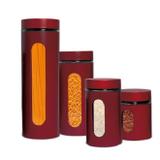 Kit jogo de potes porta mantimentos ana maria braga com visor em vidro e inox vermelho vintage retro - Sottile