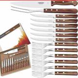 Kit Jogo Faqueiro Churrasco Tramontina Polywood Inox 14 Peça