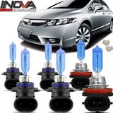 Kit lampada super branca honda new civic 2007 a 2011 farol alto baixo e milha - Tiger auto